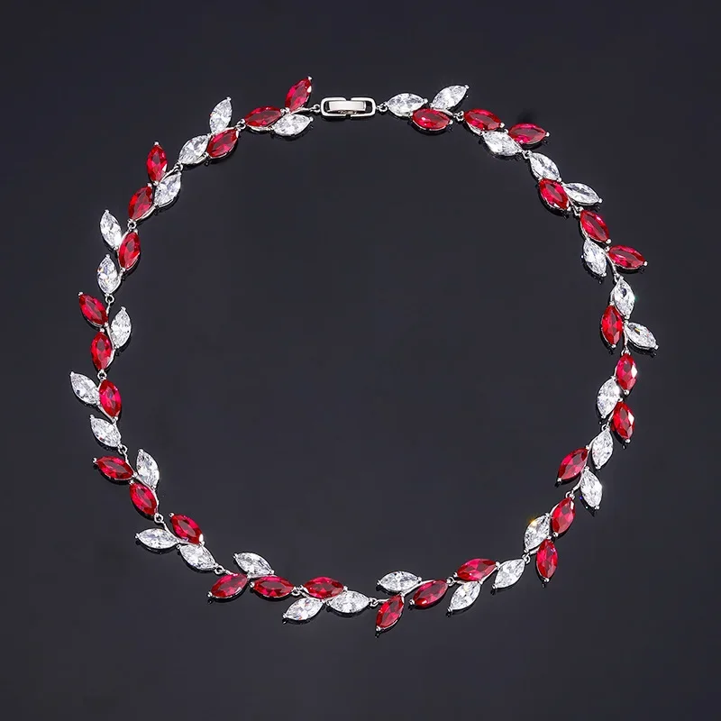 18K Gold Set with PT950 Platinum Emerald Red Corundum Leaf Seiko Light Luxury Necklace 42cm Main Stone 6*12