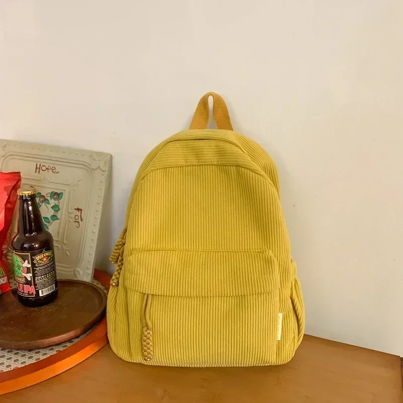 Zipper Corduroy Solid Color Casual Backpacks Versatile 2024 New High Quality Women's Bags Simplicity Bolsas Para Mujeres