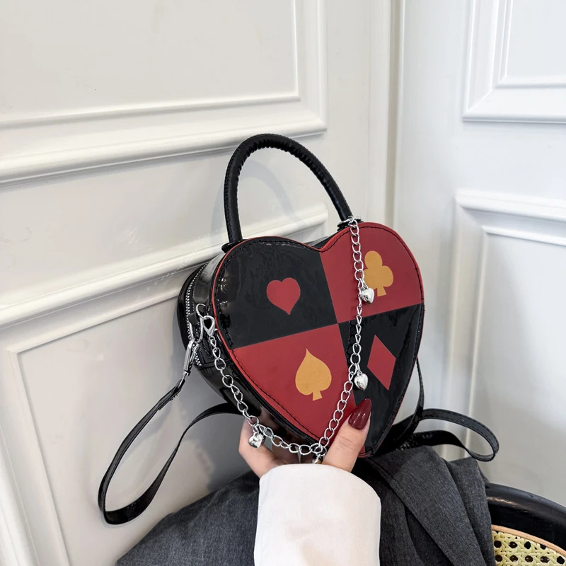 

New Heart-shaped Crossbody Bag Fashion Canvas Star Pattern Shoulder Bag Personalized Print Chain-embellished Pu Leather Handbags