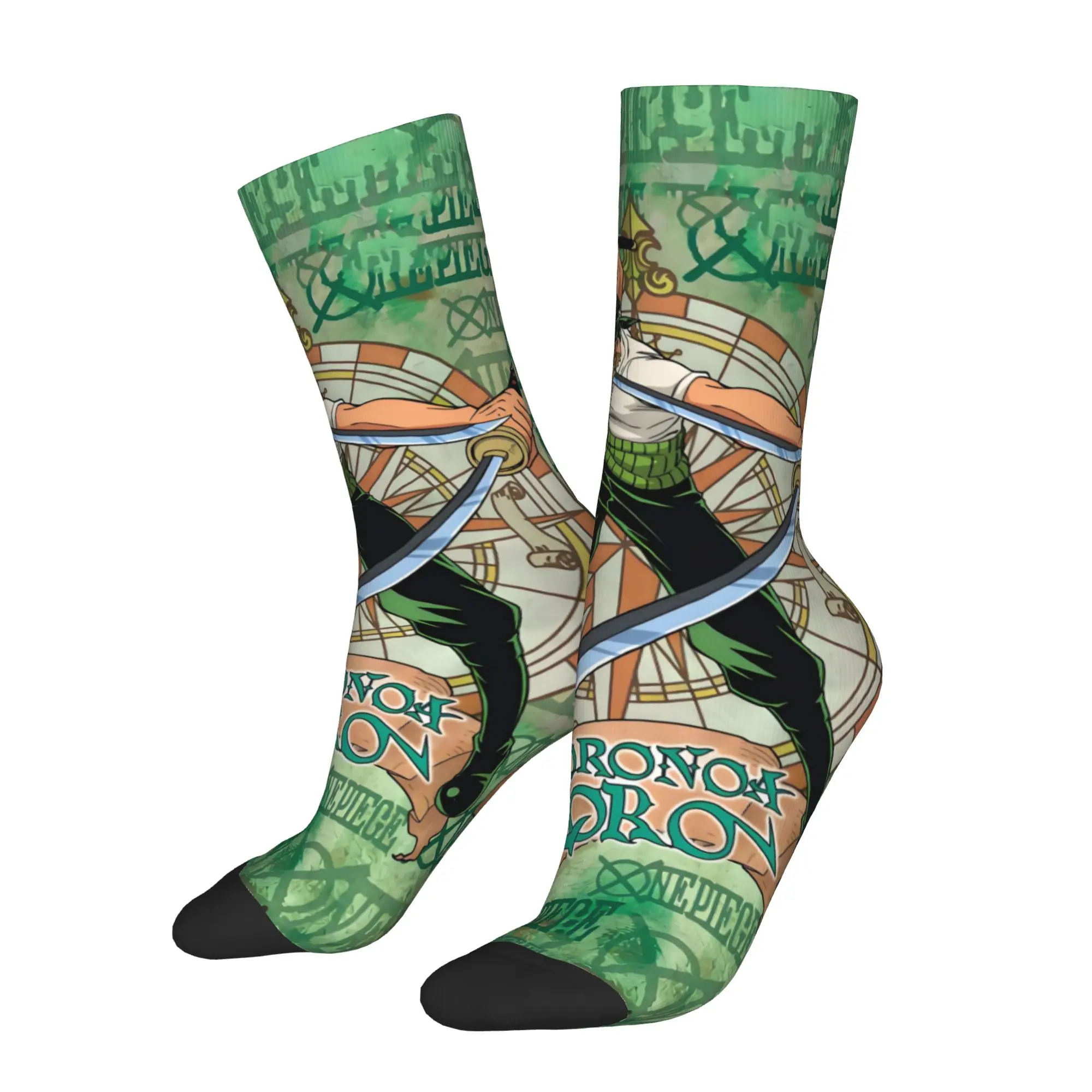 Custom One P-Pieces Zoro Comic Mens Crew Socks Unisex Funny 3D Printed Janpan Dress Socks