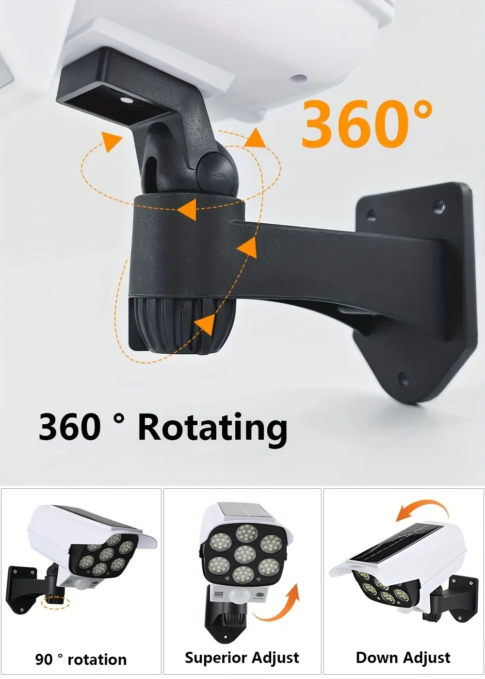 أضواء شمسية للكاميرا عالية المحاكاة 2000 لوم 77 LED مستشعر حركة خارجي مصباح جداري 3 أوضاع إضاءة لأبواب المرآب #4