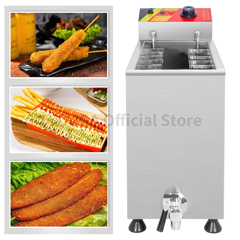 Freidora automática comercial de palitos para perros calientes y queso de gran capacidad, 25/21L, freidora eléctrica profunda para perros de maíz coreanos, máquina para aperitivos