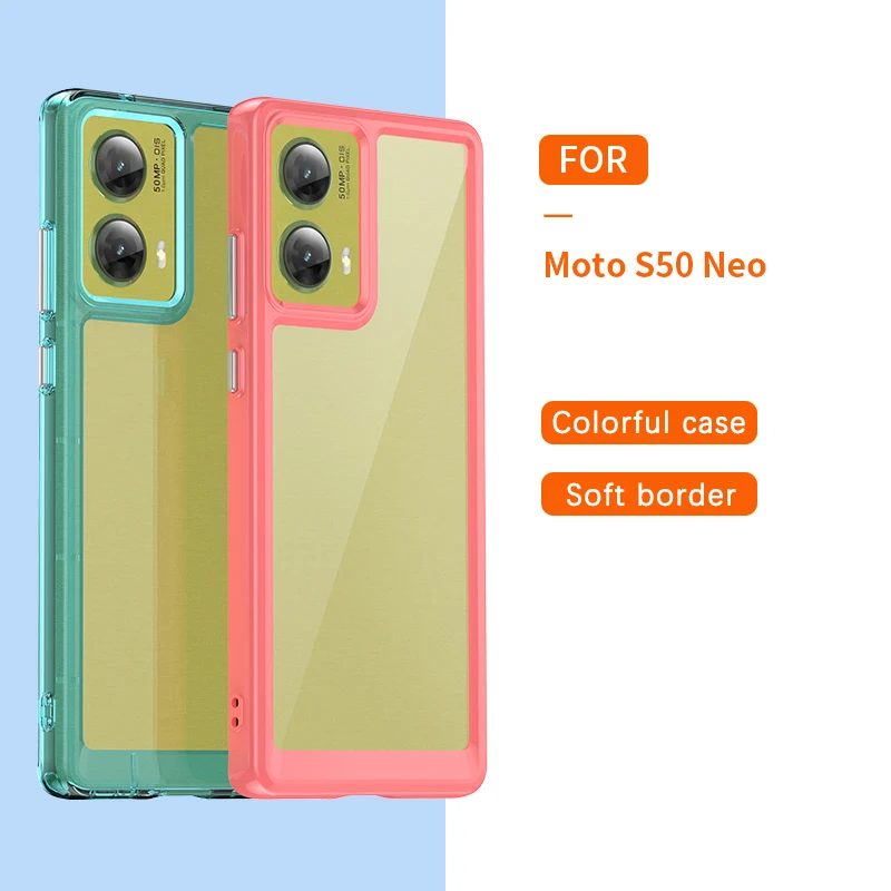 Transparent PMMA Case For Motorola Moto G85 S50 Neo MotoG85 S50Neo Clear TPU Colorful Soft Border Anti-Shatter Hard Shell Cover