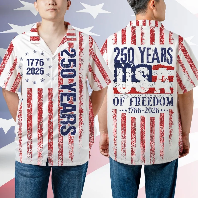 

USA 250th Anniversary Independence Day Hawaiian Shirt For Men 3D Print Vintage Patriotic Flag Summer Blouses Lapel Aloha Shirts