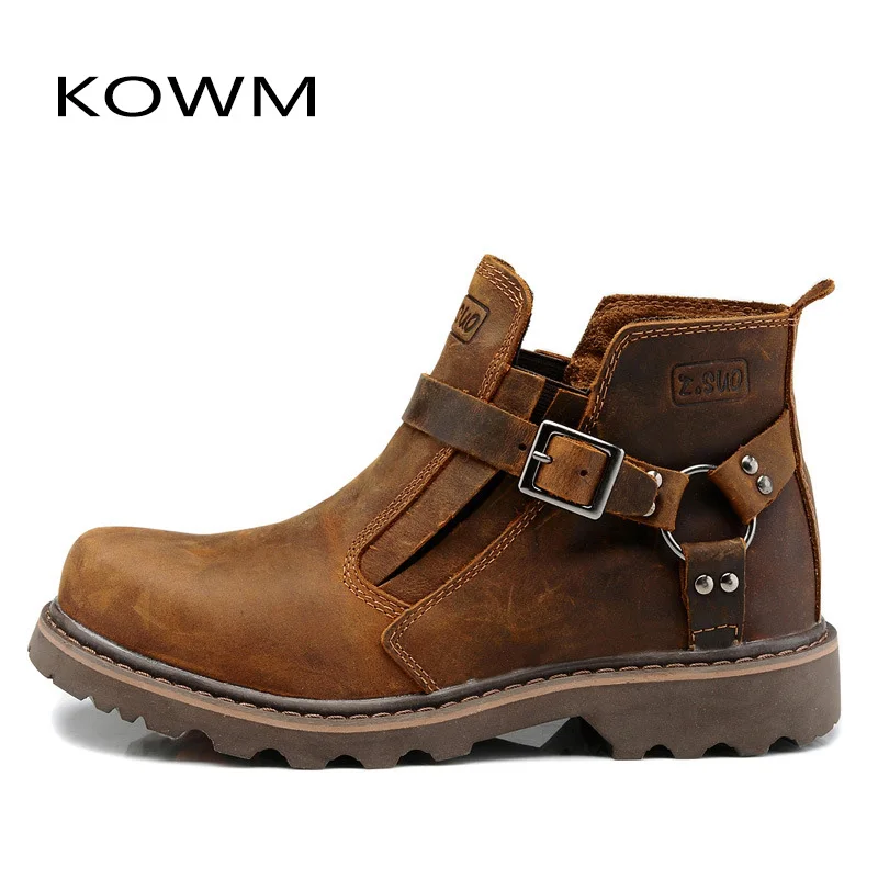 KOWM Outdoor Men Hiking Shoes Waterproof Tactical Shoes Leather Hunting Boots Desert Camping Sneakers Ankle Women Casual Shoes