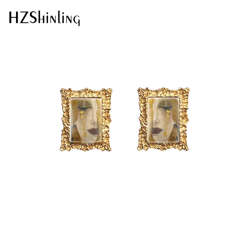 2020 New Vintage Gustav Klimt Paintings Mother and Child Golden Tears Kiss Print Glass Cabochon Jewelry Retro Earrings