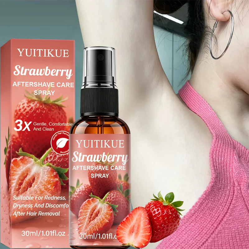 YUITIKUE Strawberry Aftershave Care Spray 30ml Gentle Plant Extract Relieve Red Dry Irritation For Underarm Bikini Skin