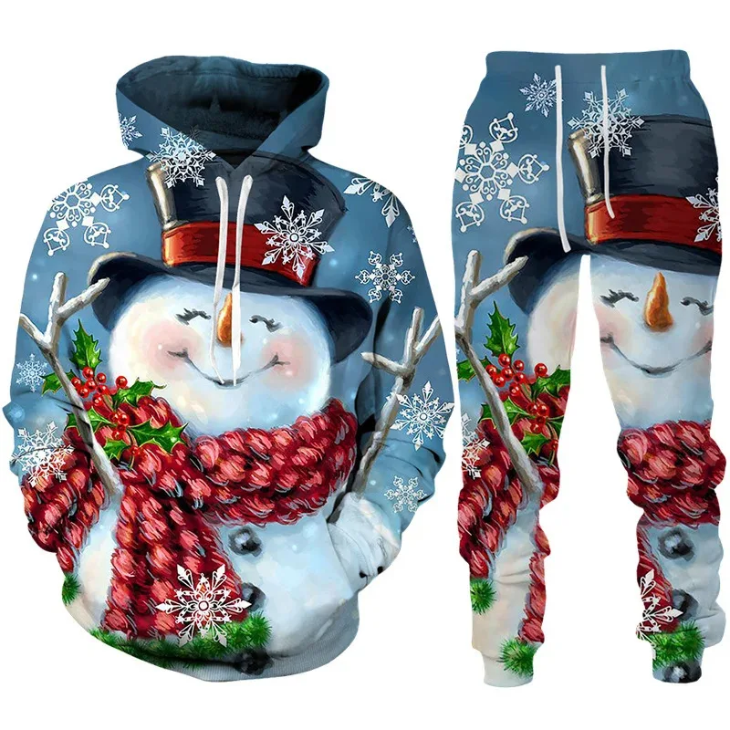 Christmas Santa Claus Snowman Hoodies Suit 3D Print Men Women Tracksuit Pants 2pcs Sets New Year Party Oversized Couple Outfits