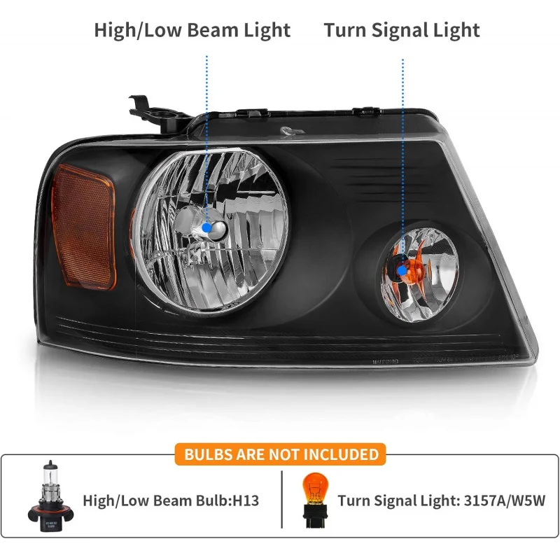 Headlight Assembly Kit Compatible with 04 05 06 07 08 Ford F150 / 2006 2007 2008 Lincoln Mark LT Pickup Passenger and Driver