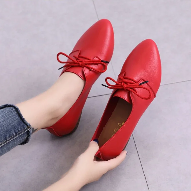 Big Size 41 Women Flat Shoes Woman Genuine Leather Flats Sapatos Feminino Female Cutout Slip on Shoes for Women Ballet Loafers