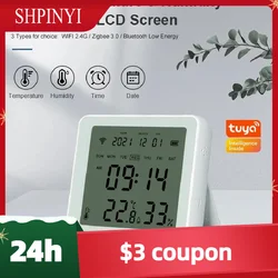 Zigbee wireless temperature and humidity sensor alarm clock backlight remote monitoring temperature hygrometer