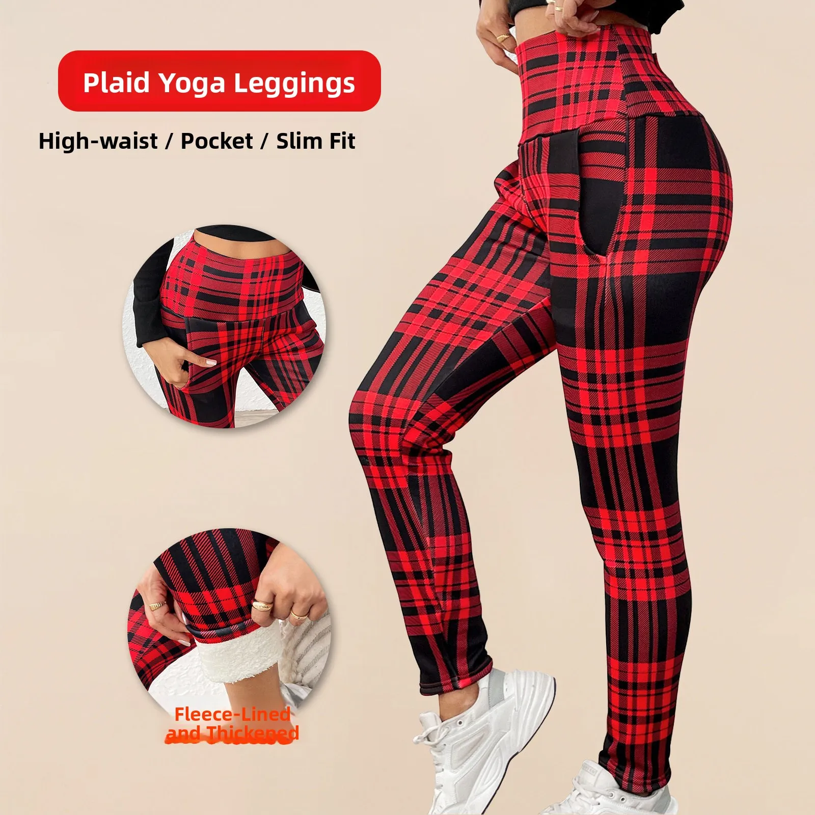 

Winter Thiened High Waist Slimming Lamb Velvet Pencil Yoga Pants with ket Women's Warm Trousers Nine Points Long