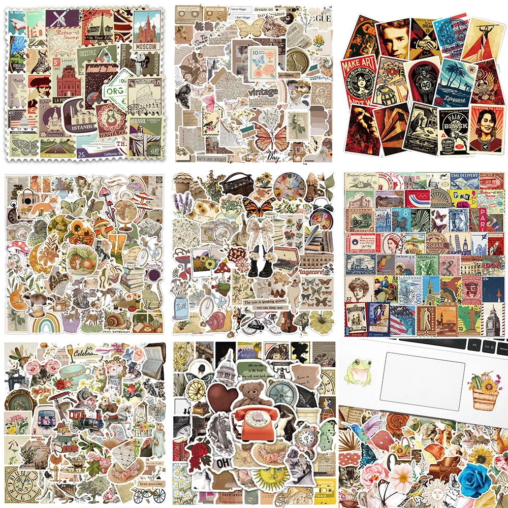 10/30/50PCS Cartoon Vintage Stickers Series Retro Style Diary Graffiti Helmet Laptop Luggage Phone Bicycle Decoration Wholesale