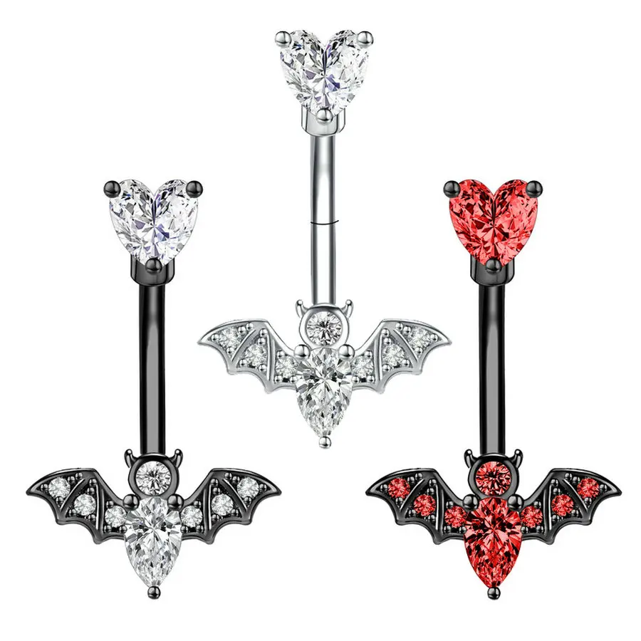 

10pcs/Lot Sexy Bat Water Drop CZ Navel Belly Ring Black Piercing Ombligo 3 Color