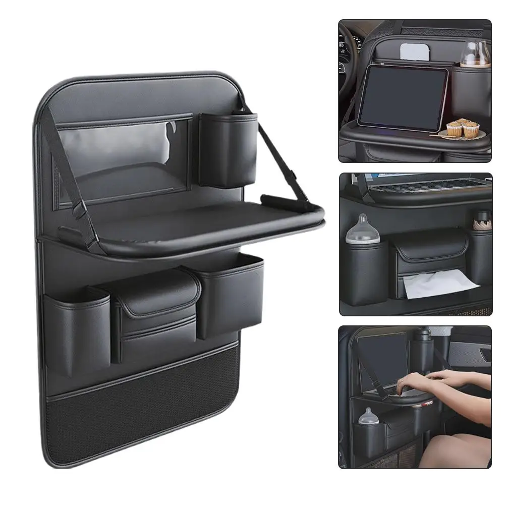 Foldable Car Back Seat Storage Organizer Waterproof Protective Pad Multi Compartment Bag with Tray & Tissue Holder