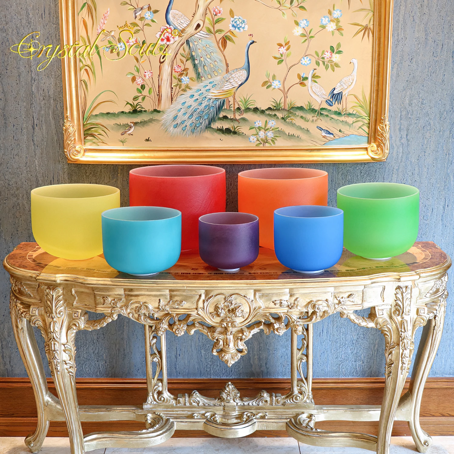 Crystal Soul 2026 New Product Seven Chakra Frosted Crystal Singing Bowl Set 8-14 Inch Customizable Size