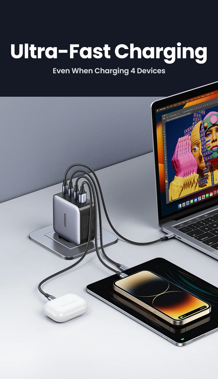 UGREEN USB Charger 100W GaN Charger for Macbook Tablet Fast Charging for iPhone Xiaomi USB Type C PD Charge for iPhone 18 17 16