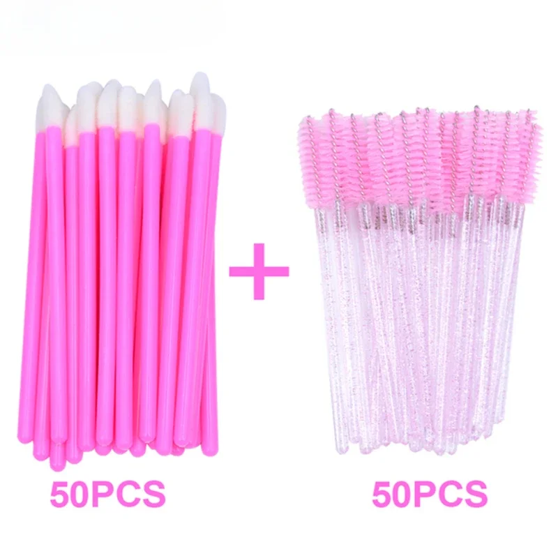 50 + 50 pezzi spazzola per ciglia spazzole per estensione ciglia usa e getta per la pulizia delle ciglia mascara bacchette applicatore pennello per labbra strumento per il trucco