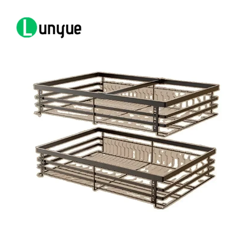 304 Stainless Steel Kitchen Drawer Organizer Double Damping Seasoning Basket Built-in Cabinet Storage Dish Rack Blue For Home