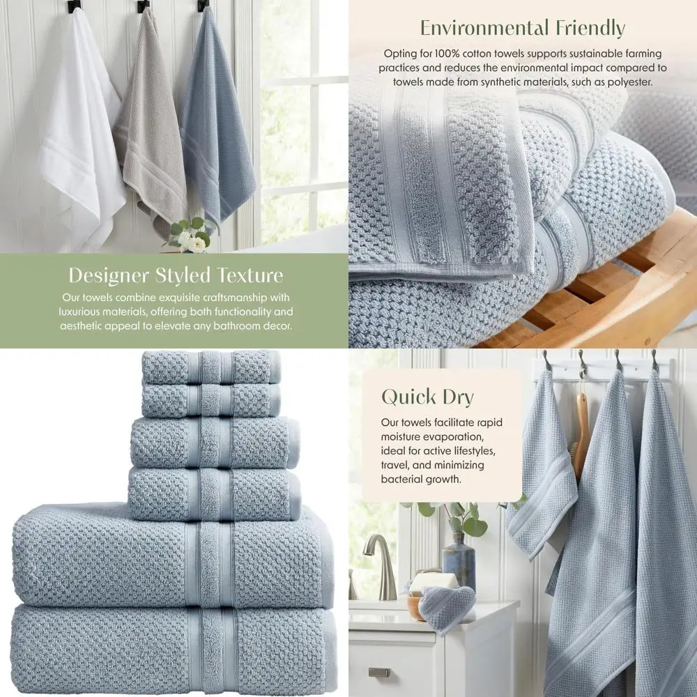 

Набор из 6 синих махровых полотенец из 100% чесаного хлопка: впитывающие, быстросохнущие, сертифицированные Oeko-TEX