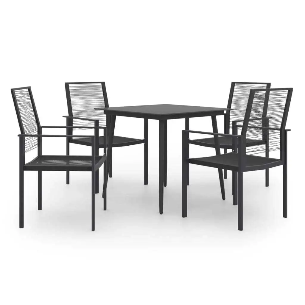 

Black Glass Dining Set with Powder Coated Steel Frame and Hollow Rattan PVC Design Modern Outdoor Furniture