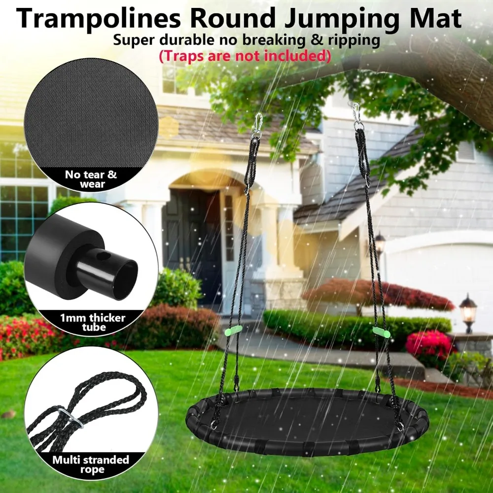 Tree Swing with PP Mat for Kids and Adults - Durable, Safe, and Easy To Install,Black Outdoor Saucer Swing,Flying Saucer Web