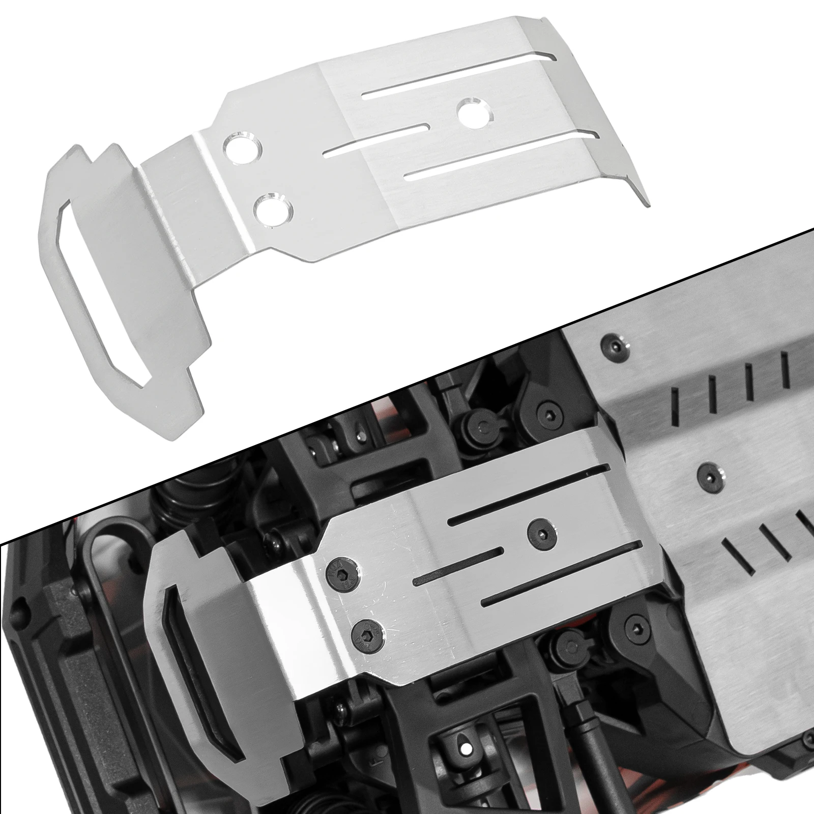 Kit de proteção do chassi da placa antiderrapante de aço inoxidável OKHL para 1/16 Traxxas Mini Maxx 107154-1 e Mini XRT 108076-1 Peças de atualização