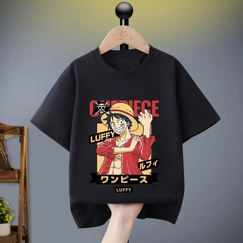 One Piece T-shirt New Luffy Black White Children Cotton Clot
