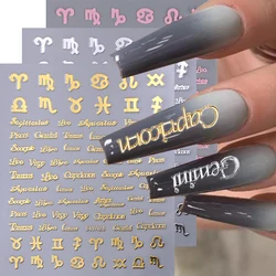 3pcs/set Zodiac Alphabet Symbol Nail Art Stickers Gold Constellation Words Twelve Constellation Nail Decals Manicure Decoration