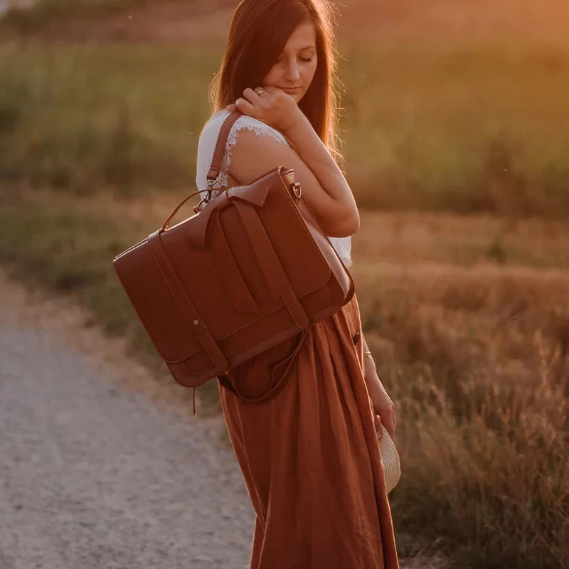 ECOSUSI-Bolsos de mensajero de cuero PU para mujer, bolsa cuadrada para ordenador portátil de 14 pulgadas, bolso de hombro para viaje universitario