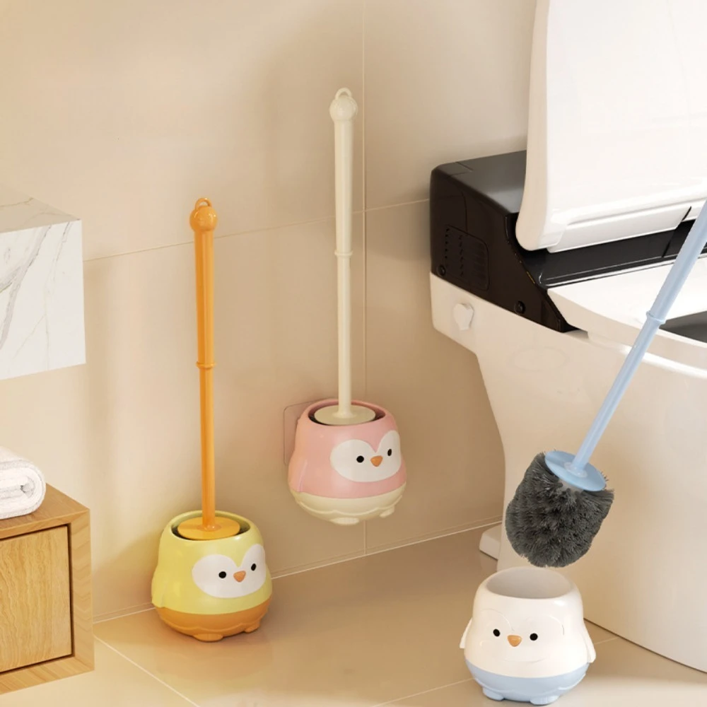 Toilet Brush with Stand Long Handle Cleaning Tool for WC Bathroom Accessories Home Cleaning Kit Cute Silicone Toilet Brush
