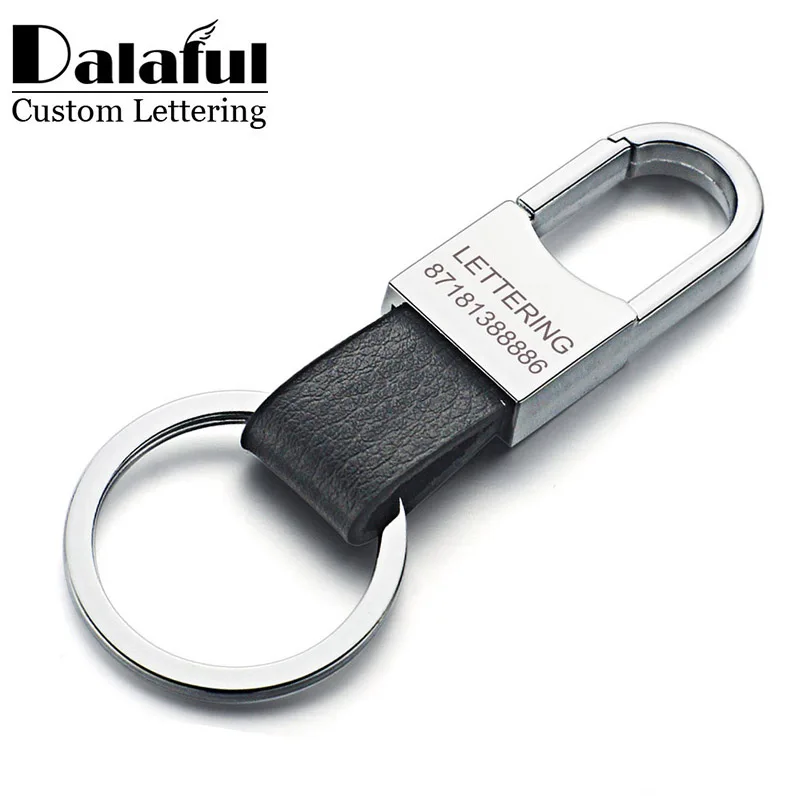 

Dalaful Custom Lettering Keyring Keychain Genuine Leather Men's Simple Key chains Holder Keyfob For Car Accessories Gift K212