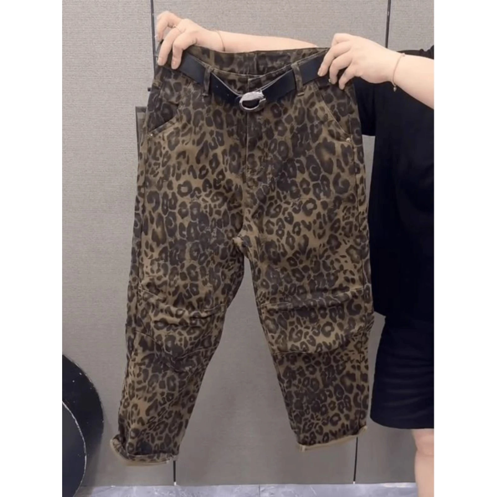 Men's plus Size Casual Pants Harlan Sle Autumnal Leopard Print Loose Fit Versatile Comfortable Polyester Denim Jeans
