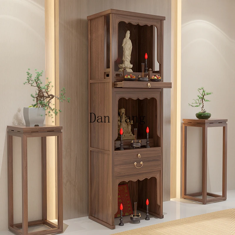 YJ new Chinese solid wood three-layer shrine cabinet, Buddhist niche standing cabinet, offering table, God of Wealth ancestor