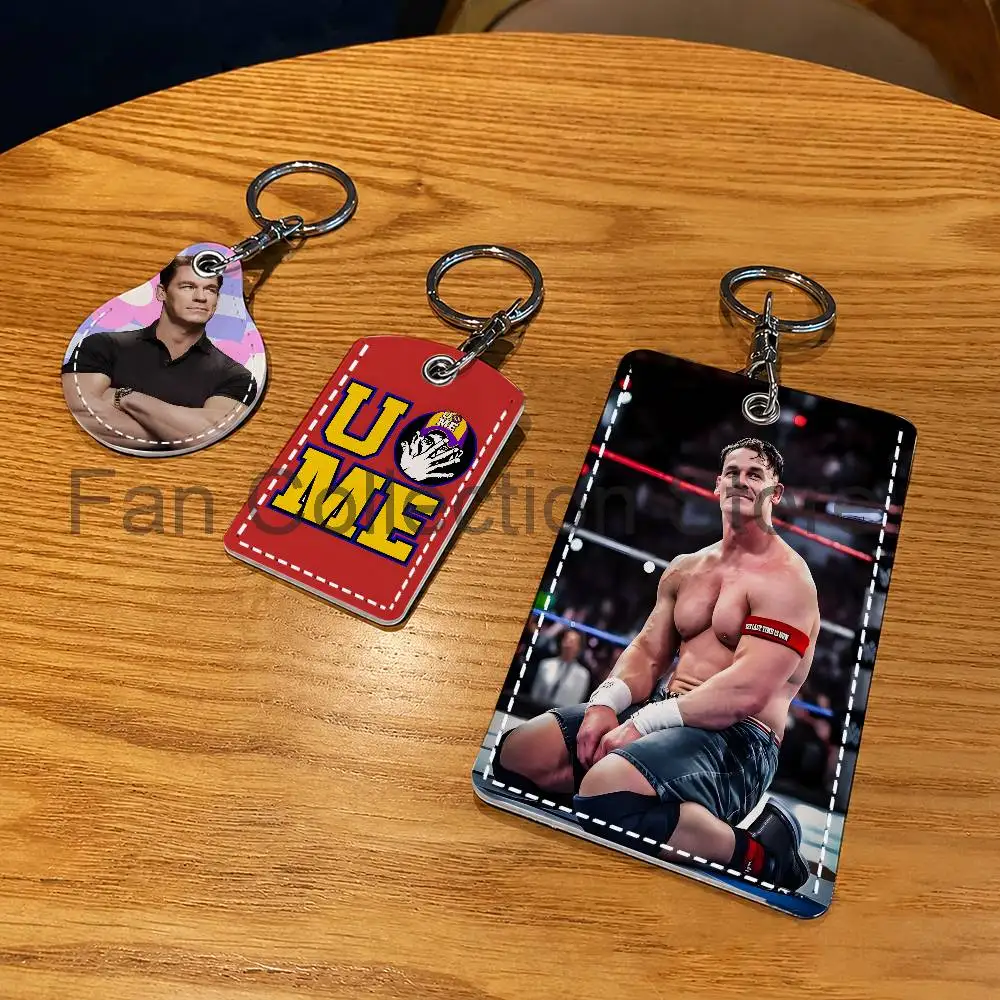 J-John Cena Wrestling Star Actor Leather Card Holder Keychain Key Ring Door Lock Access Tag ID Access Card Air Tag Case Card