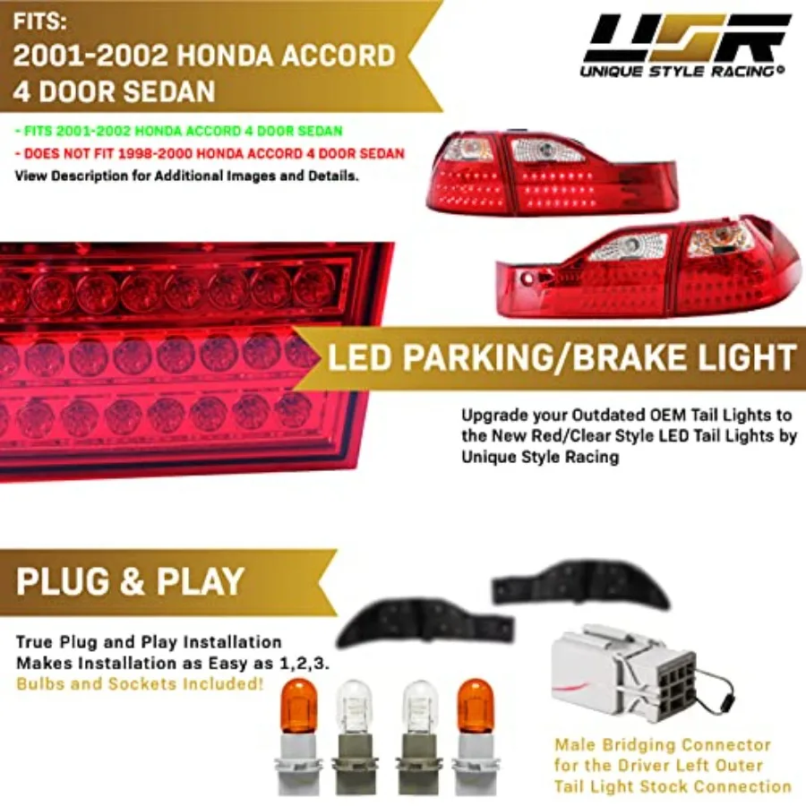 USR DEPO 0102 أكورد أضواء خلفية JDM نمط أحمر واضح عدسة LED الخلفية الذيل مصابيح مجموعة ل 20012002 هوندا أكورد 4 أبواب سيدان تعزيز