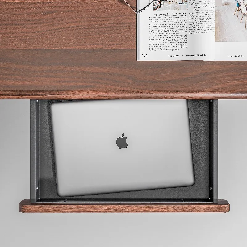 Black Walnut Under-Desk Drawer Organizer Add-On Storage for Computer Standing Desk Multi-functional Office Workspace Solution