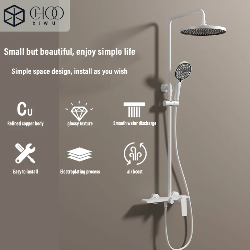 All-copper simple shower set, hot and cold booster for small bathroom, round top shower