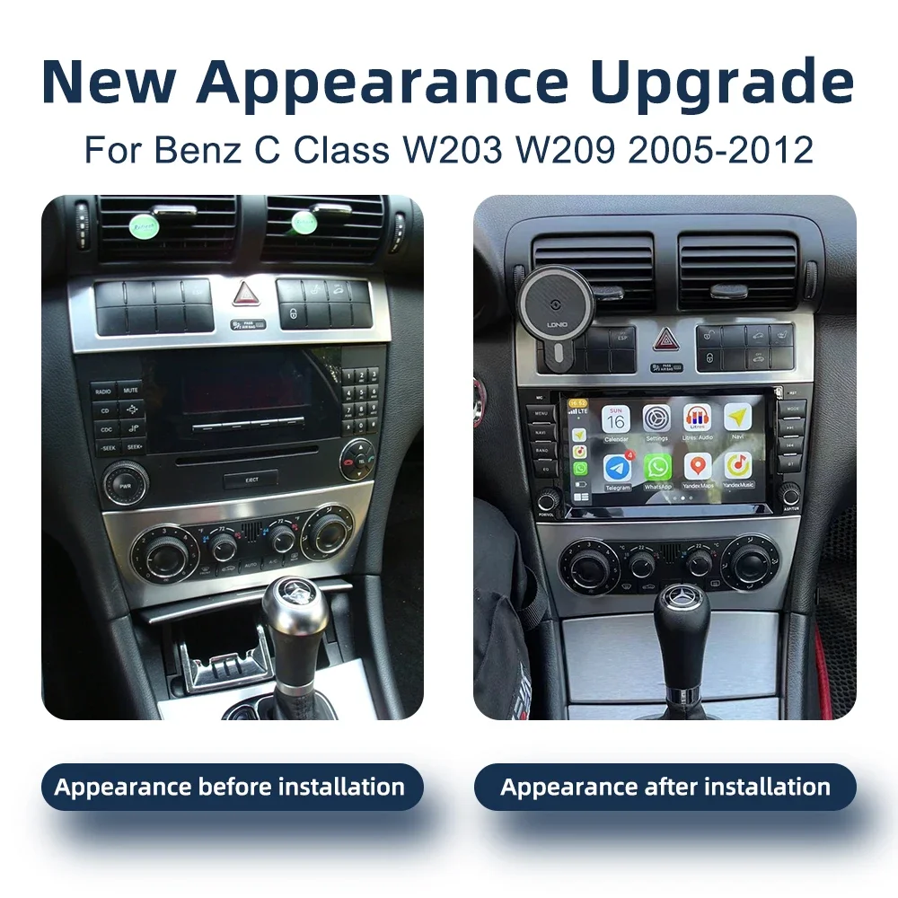 Android 14.0 For Benz C Class W203 W209 2005-2012 Multimedia Video Player 4G WiFi GPS Navigation Bluetooth CarPlay Car Radio