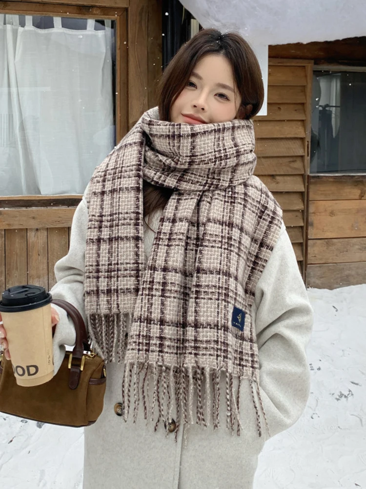 

Осень-зима клетчатый шарф для женщин и мужчин мягкий теплый шарф с бахромой корейский стиль модная толстая шаль для свитера пара унисекс мужской женский