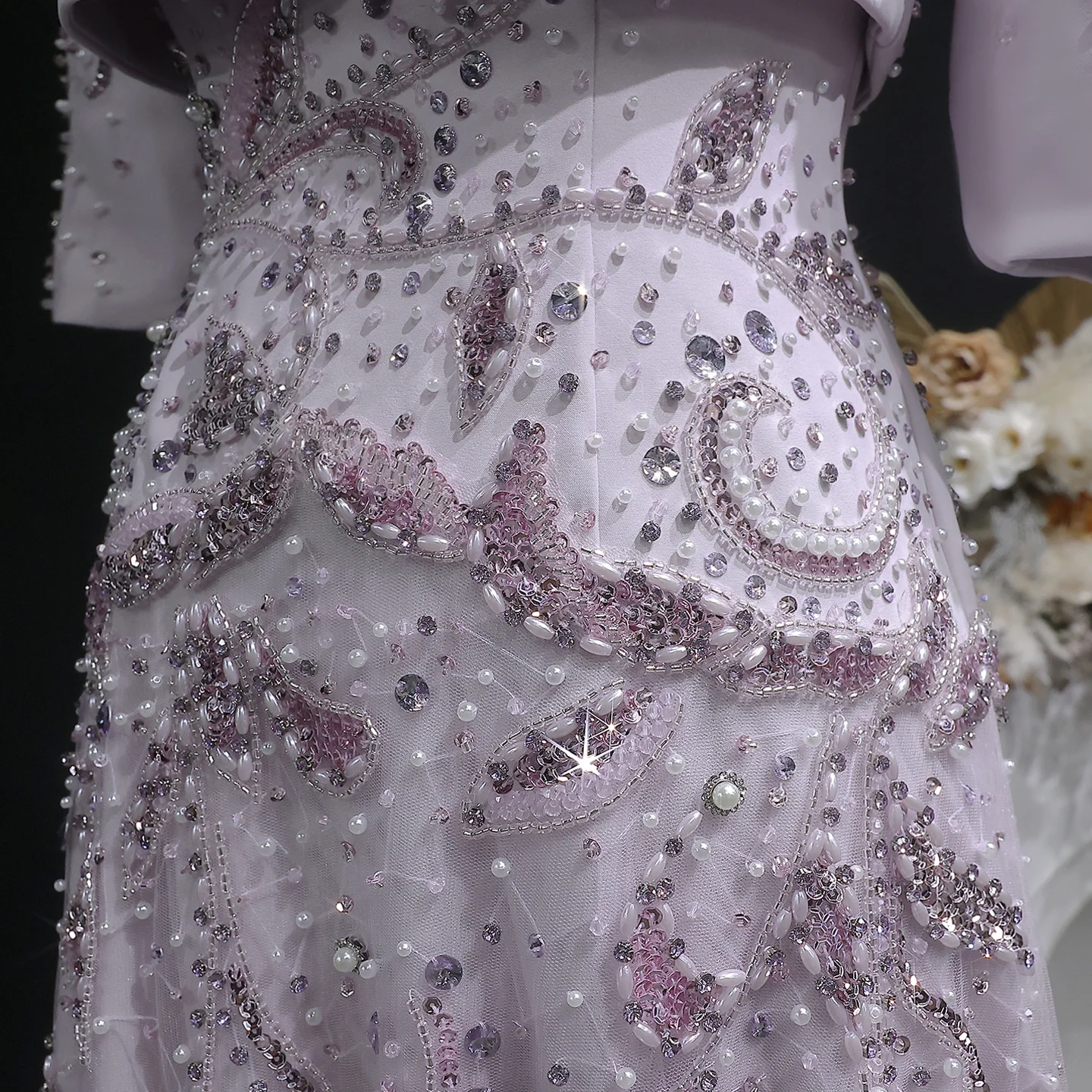 Sharon Said Luxuriöses zweiteiliges Abendkleid in Blush Pink mit Perlenstickerei, formelle Abendkleider für arabische Frauen, SS518, maßgeschneidert – Detail 13