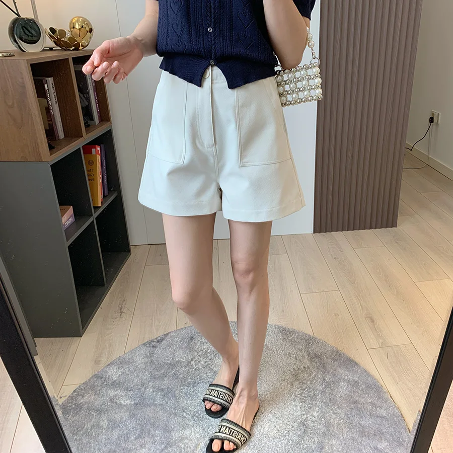 

Ultra-Thin Hollow Weave High Waist A-Line Wide Leg Pants Casual orts Lightweight Polyester Fiber Versatile Sle Summer New