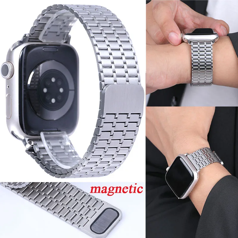 Apple Watchシリーズ11 10 9 8 7 6 SE 46mm 42mm 45 44mm 40 41mm用磁気ステンレススチールストラップ、iWatch Ultra 2 3 49mm用バンド