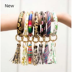 ZWPON Hot Sale PU Leather Tassel Big O Circle Key Chain Women Wristlet Keychain  Girl Key Ring Wrist Strap Wholesale