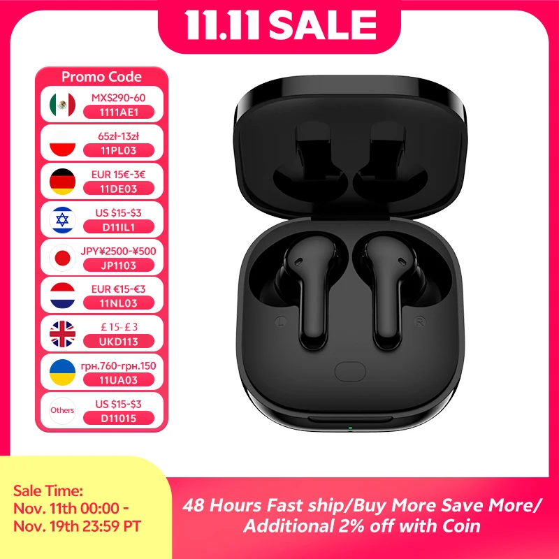 QCY T13 Wireless Smart Headphone BT5.1 TWS Earphone 4 Mic ENC HD Call Headset Touch Control Earbuds Long Standby 40H