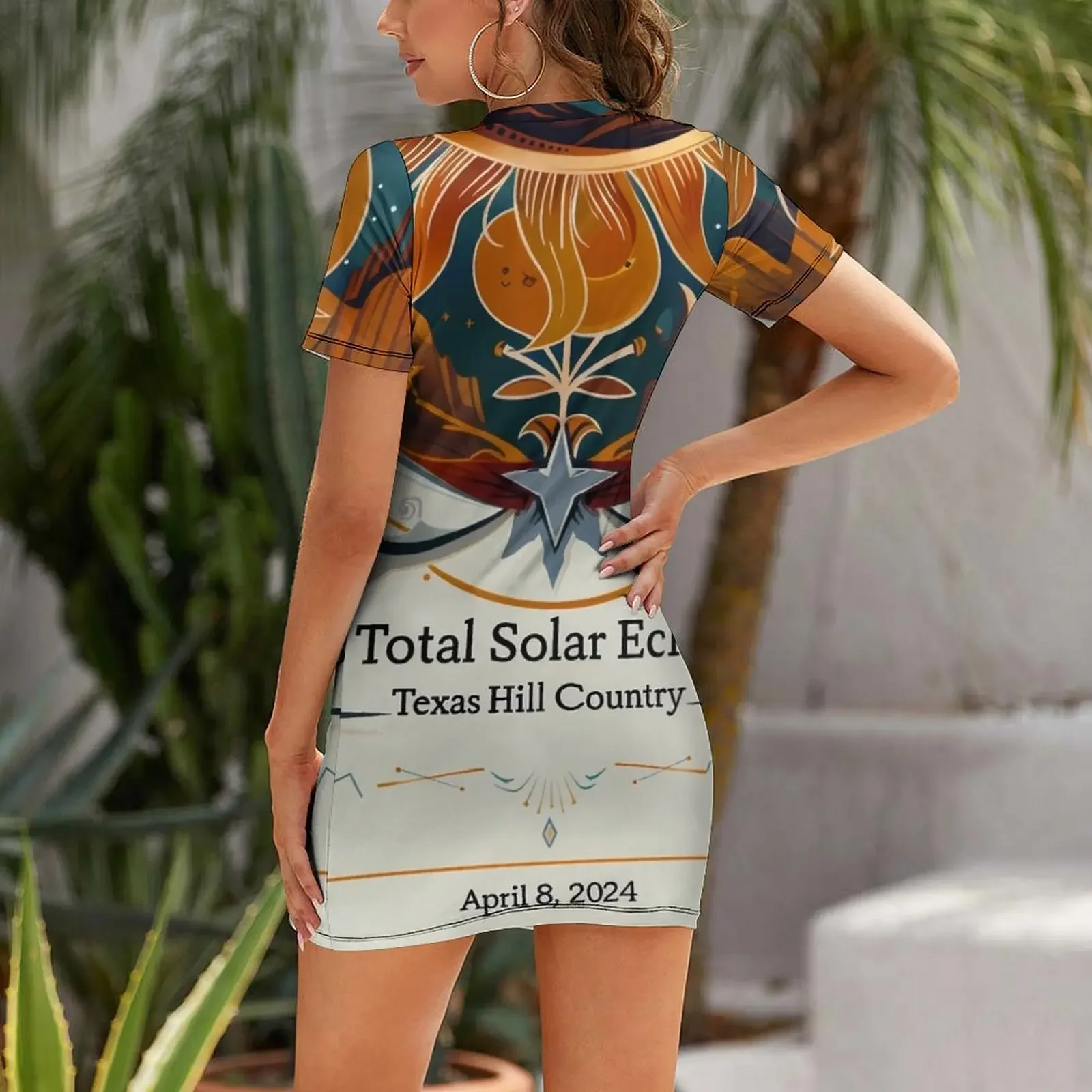 Eclipse Over Texas Hill Country: April 8, 2024 Solar Eclipse Poster Short-Sleeved Dress summer dress daily Dress