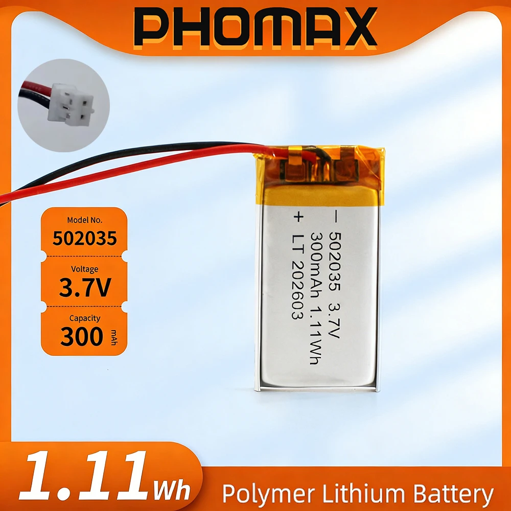 

PHOMAX 3.7V 300mAh 502035 Lithium Polymer Rechargeable Battery For Mini GPS MP3/4 Repeller Mite Remover Rechargeable Batterie