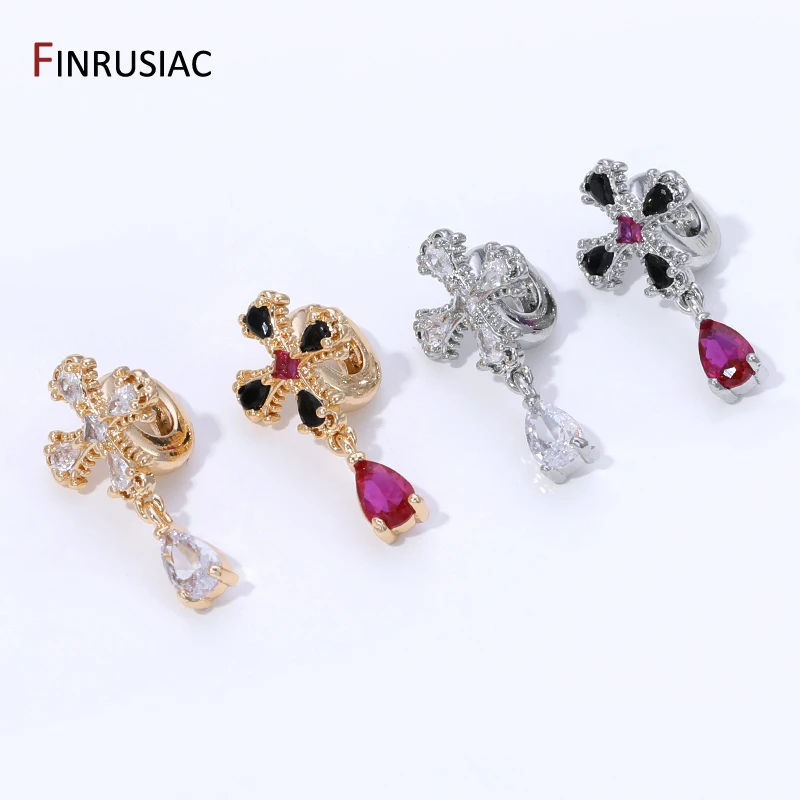 14K Gold Plated Brass Inlaid Zircon Cross Charms For Bracelet Making Supplies Hamsa Hand Charms Pendant DIY Accessories