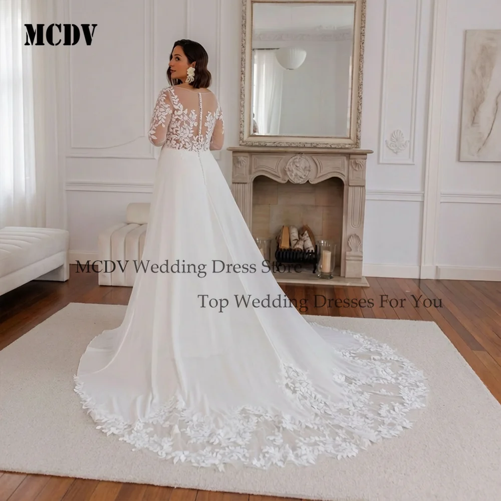 Civil Wedding Dresses Large Size Full Sleeve Applique Chiffon Bride Gowns For Women A Line Boho vestidos de noiva Customized