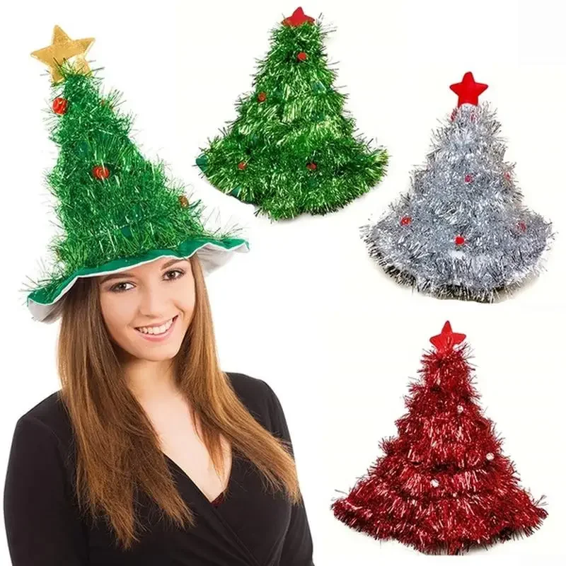 Christmas Tinsel Tree Hat Headband Santa Claus Fancy Dress Costume Hair Hoop Xmas Party Holiday Cosplay Decoration Gift Supplies